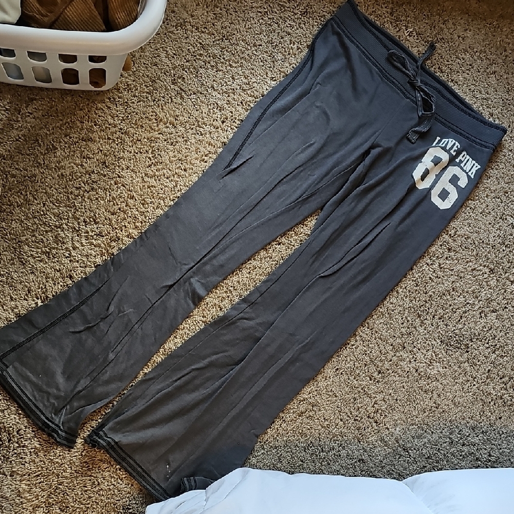 PINK Victoria's Secret Black Lounge Pants with White 86 Graphic
